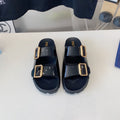 PRADA STRAP SLIDES SANLS GLOSSY BLACK CALFSKIN