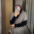 GUCCI SET SCARF AND HAT IN DOVE GRAY MONOGRAM CASHMERE 349667
