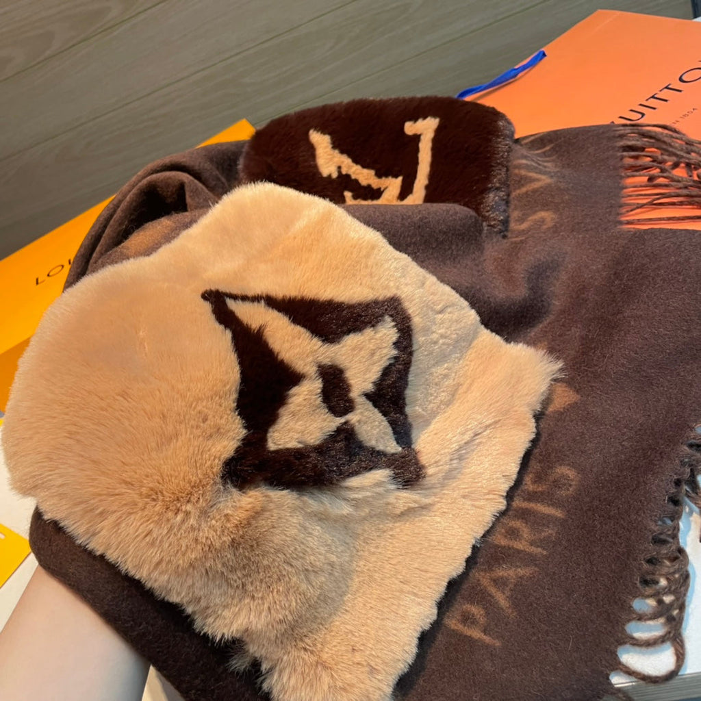 LOUIS VUITTON COLD REYKJAVIK SCARF 190 CM IN CHOCOLATE BROWN CASHMERE 394493