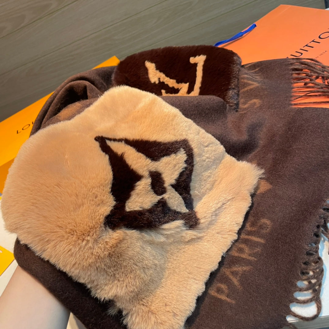 LOUIS VUITTON COLD REYKJAVIK SCARF 190 CM IN CHOCOLATE BROWN CASHMERE 394493