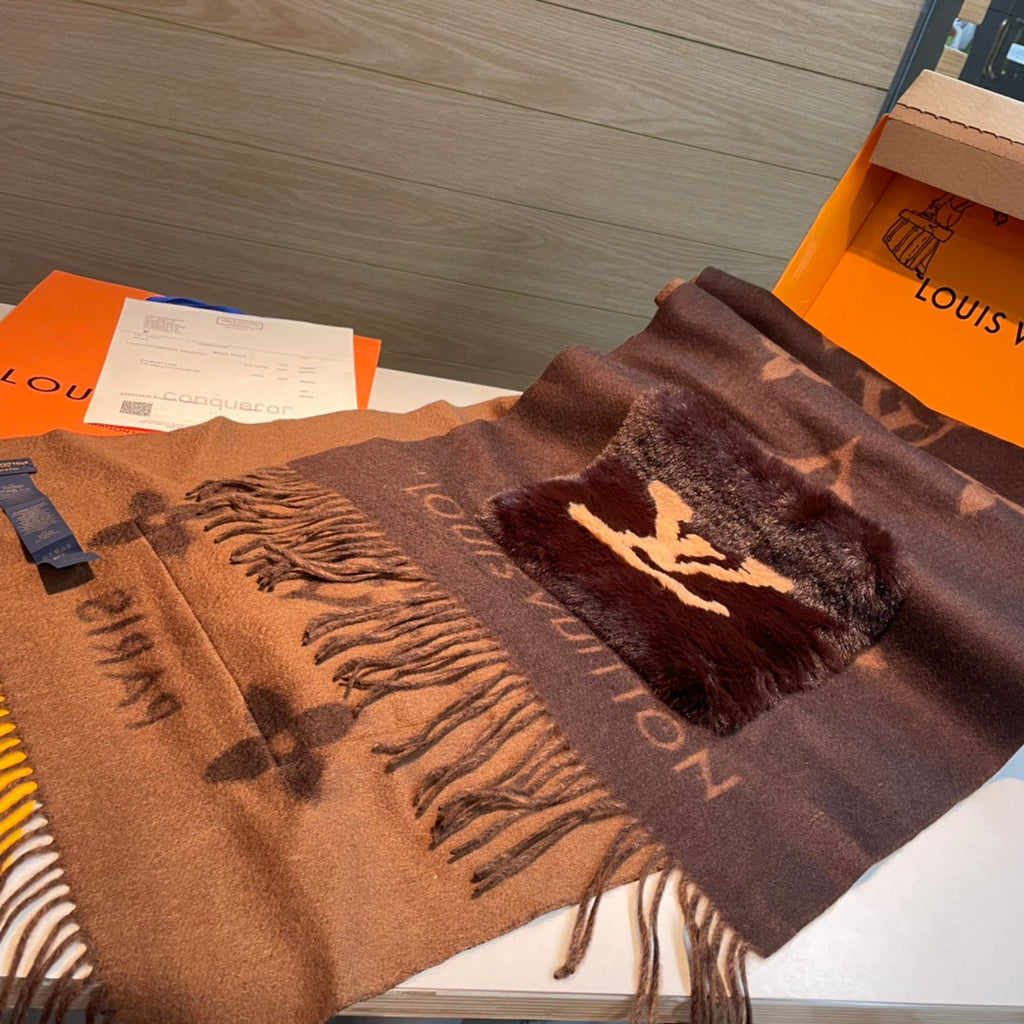 LOUIS VUITTON COLD REYKJAVIK SCARF 190 CM IN CHOCOLATE BROWN CASHMERE 394493