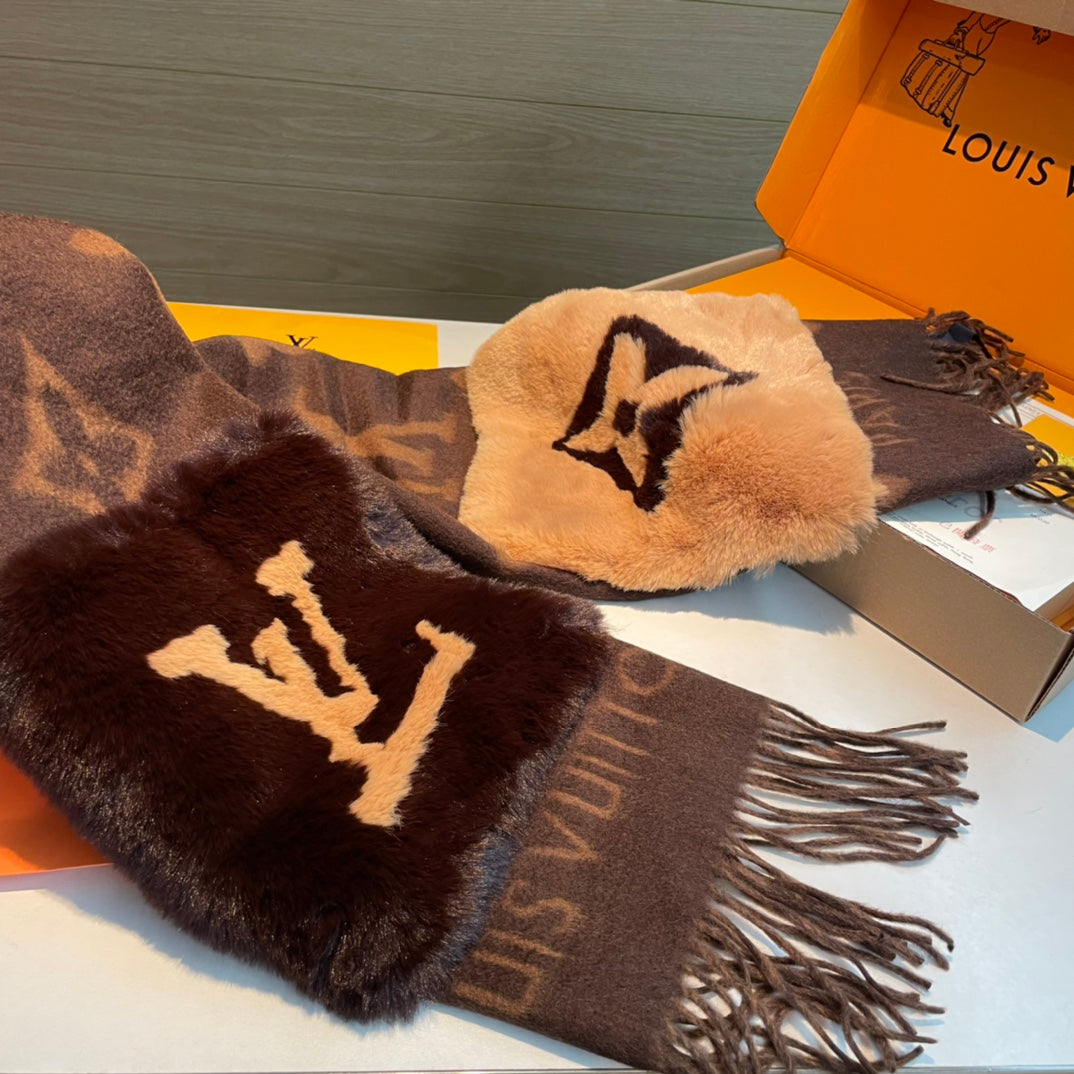 LOUIS VUITTON COLD REYKJAVIK SCARF 190 CM IN CHOCOLATE BROWN CASHMERE 394493