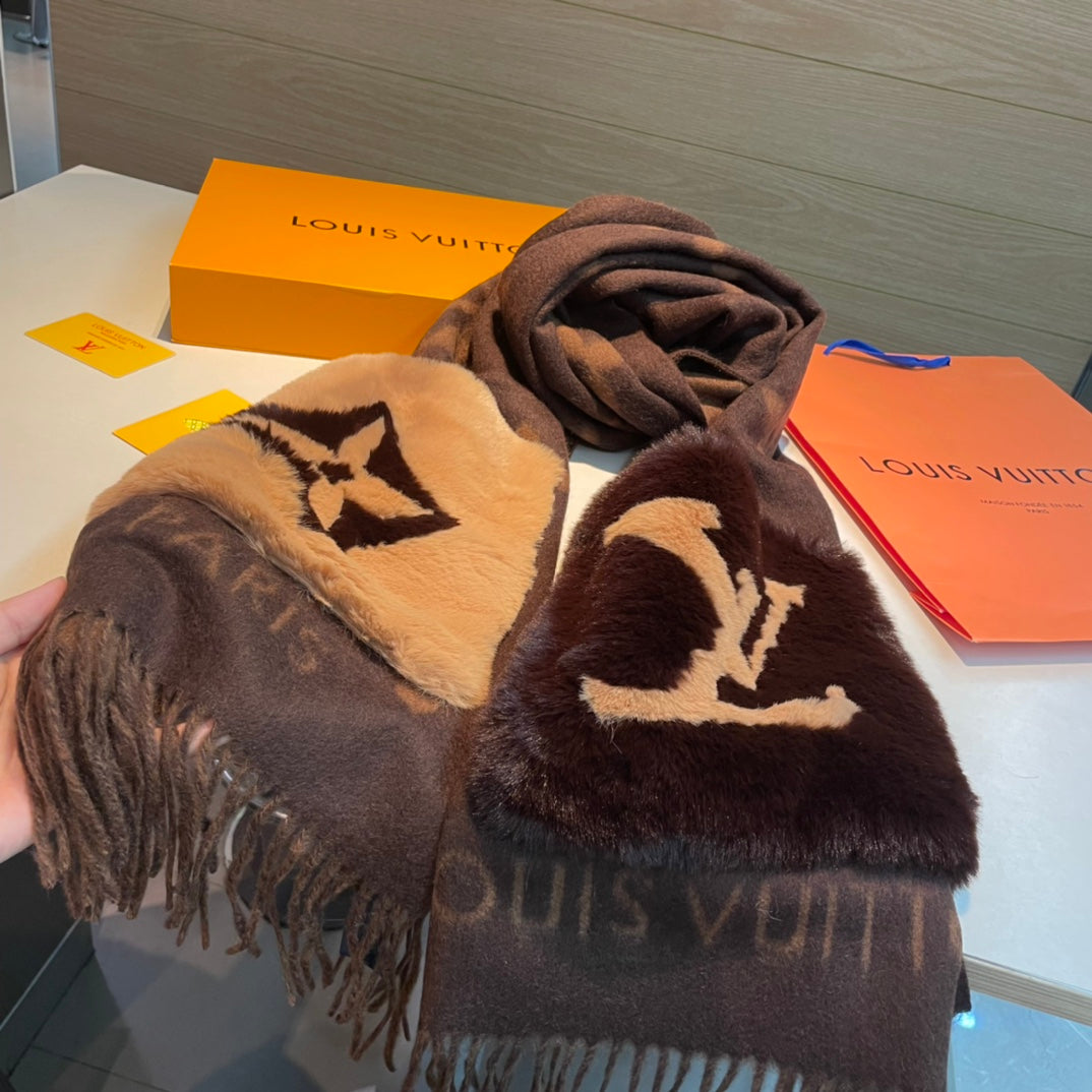 LOUIS VUITTON COLD REYKJAVIK SCARF 190 CM IN CHOCOLATE BROWN CASHMERE 394493