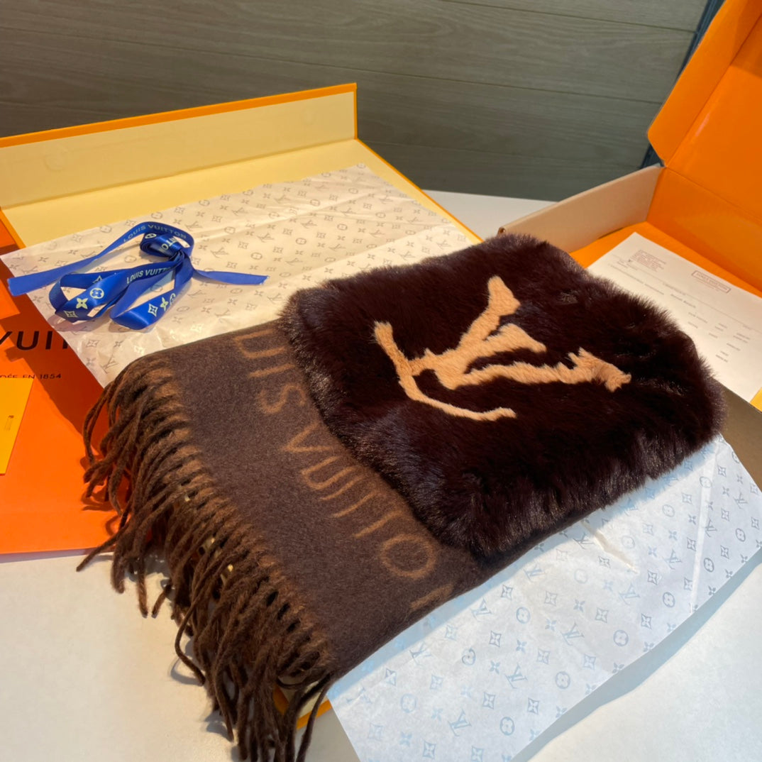 LOUIS VUITTON COLD REYKJAVIK SCARF 190 CM IN CHOCOLATE BROWN CASHMERE 394493