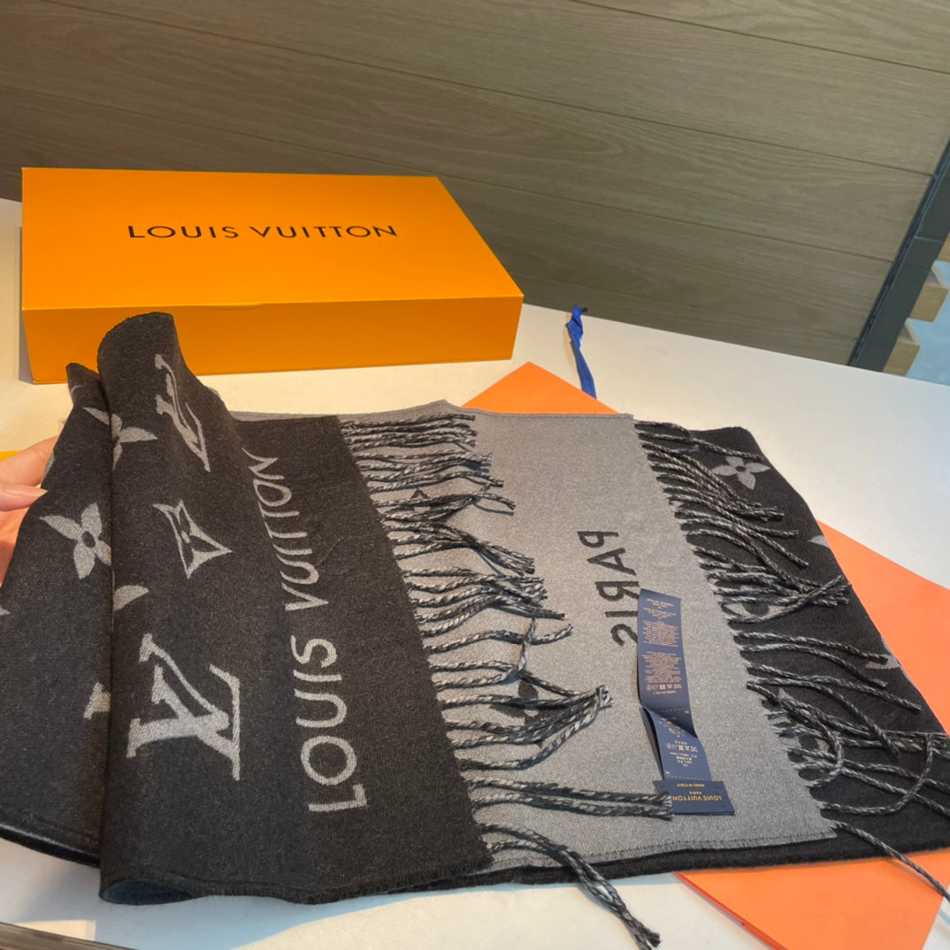 LOUIS VUITTON ALL ABOUT MONOGRAM SCARF 185 CM IN BLACK WOOL 394497
