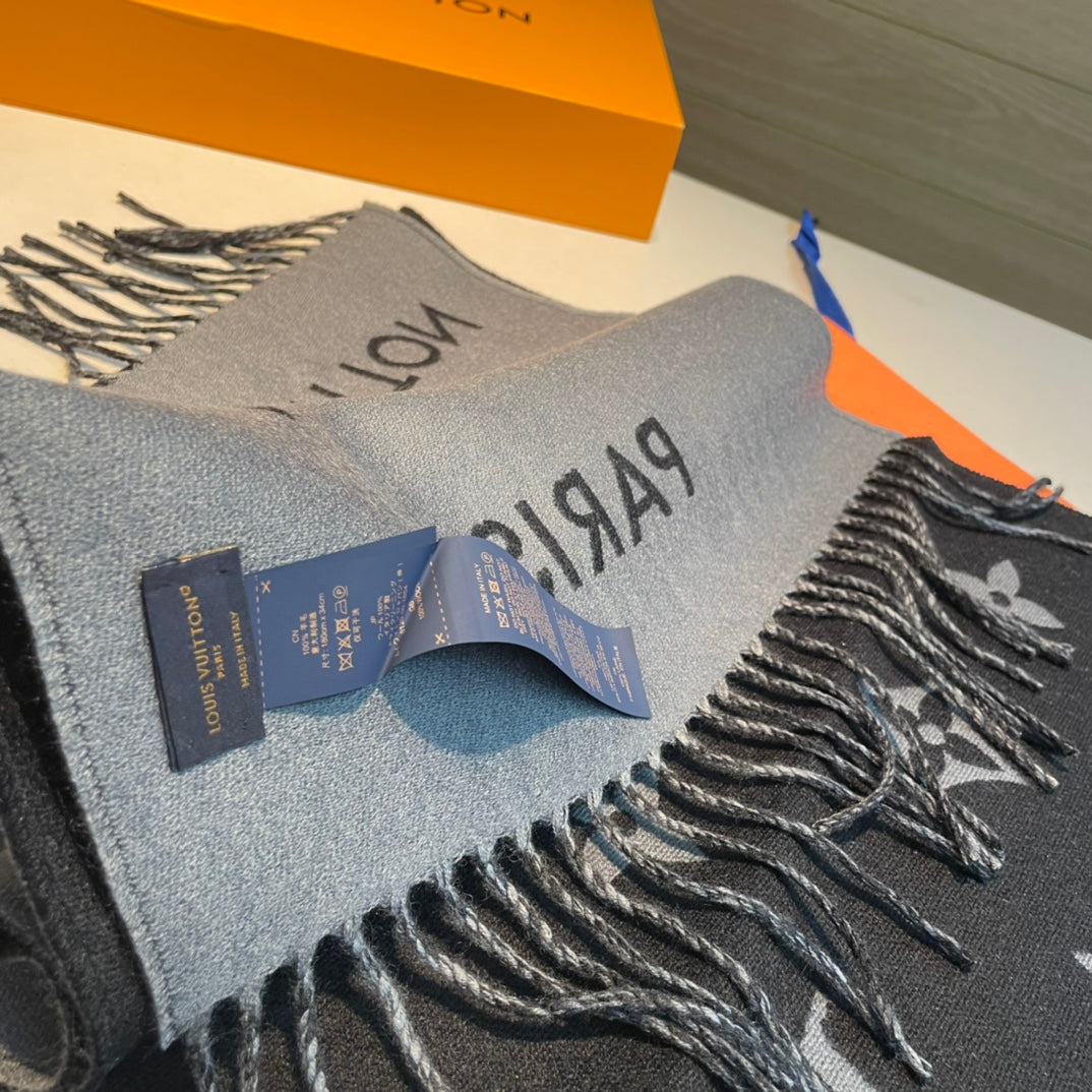 LOUIS VUITTON ALL ABOUT MONOGRAM SCARF 185 CM IN BLACK WOOL 394497