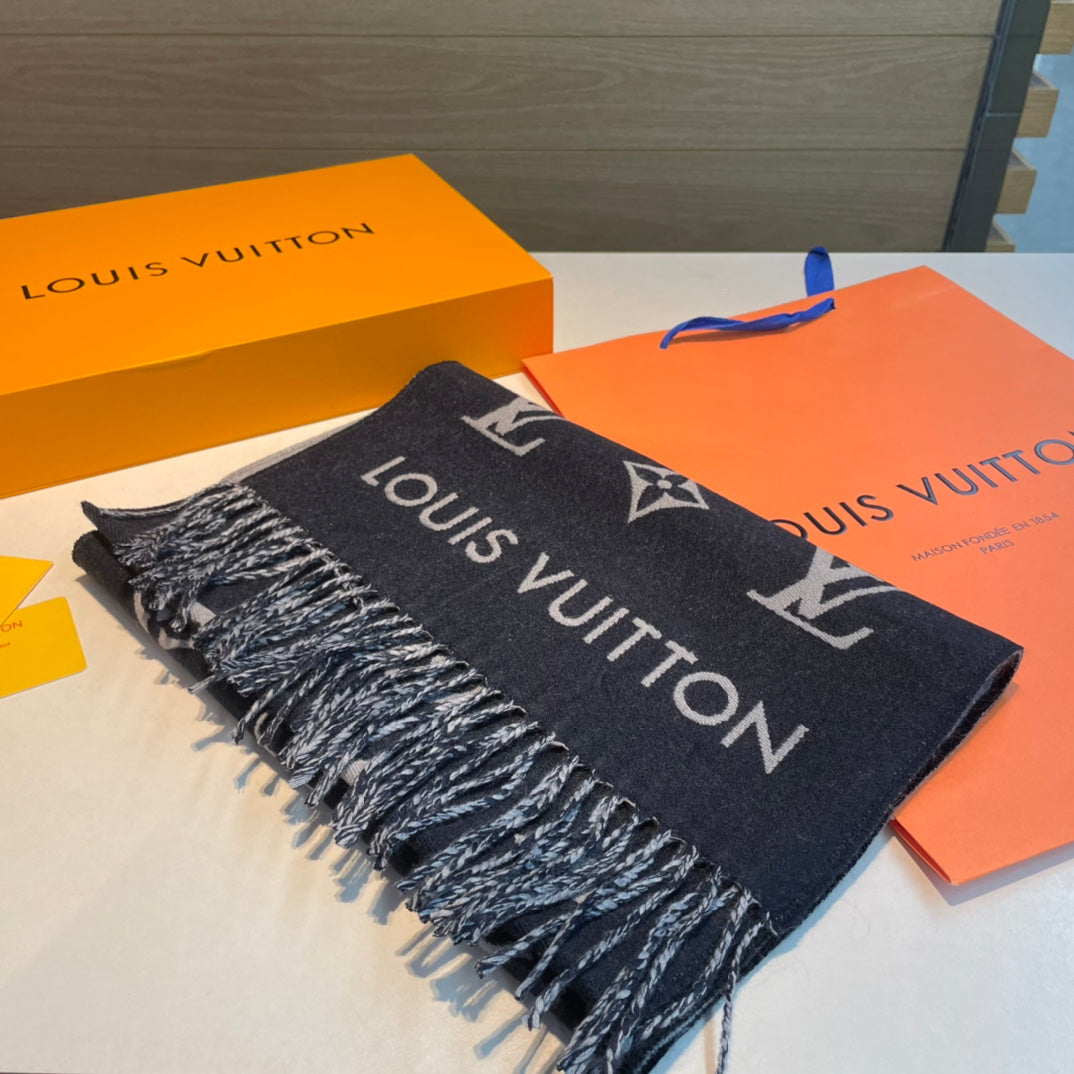 LOUIS VUITTON ALL ABOUT MONOGRAM SCARF 185 CM IN AEGEAN BLUE WOOL 394499