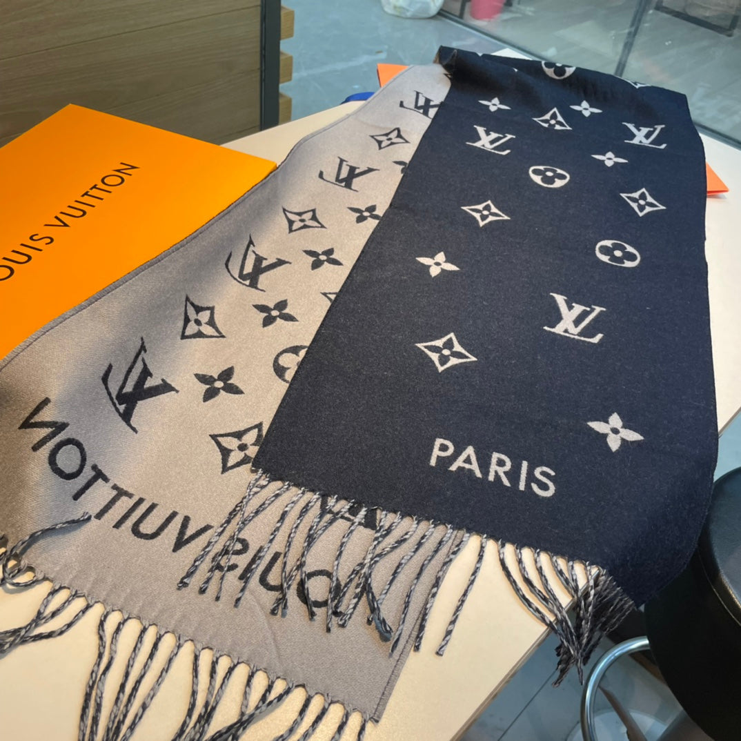 LOUIS VUITTON ALL ABOUT MONOGRAM SCARF 185 CM IN AEGEAN BLUE WOOL 394499