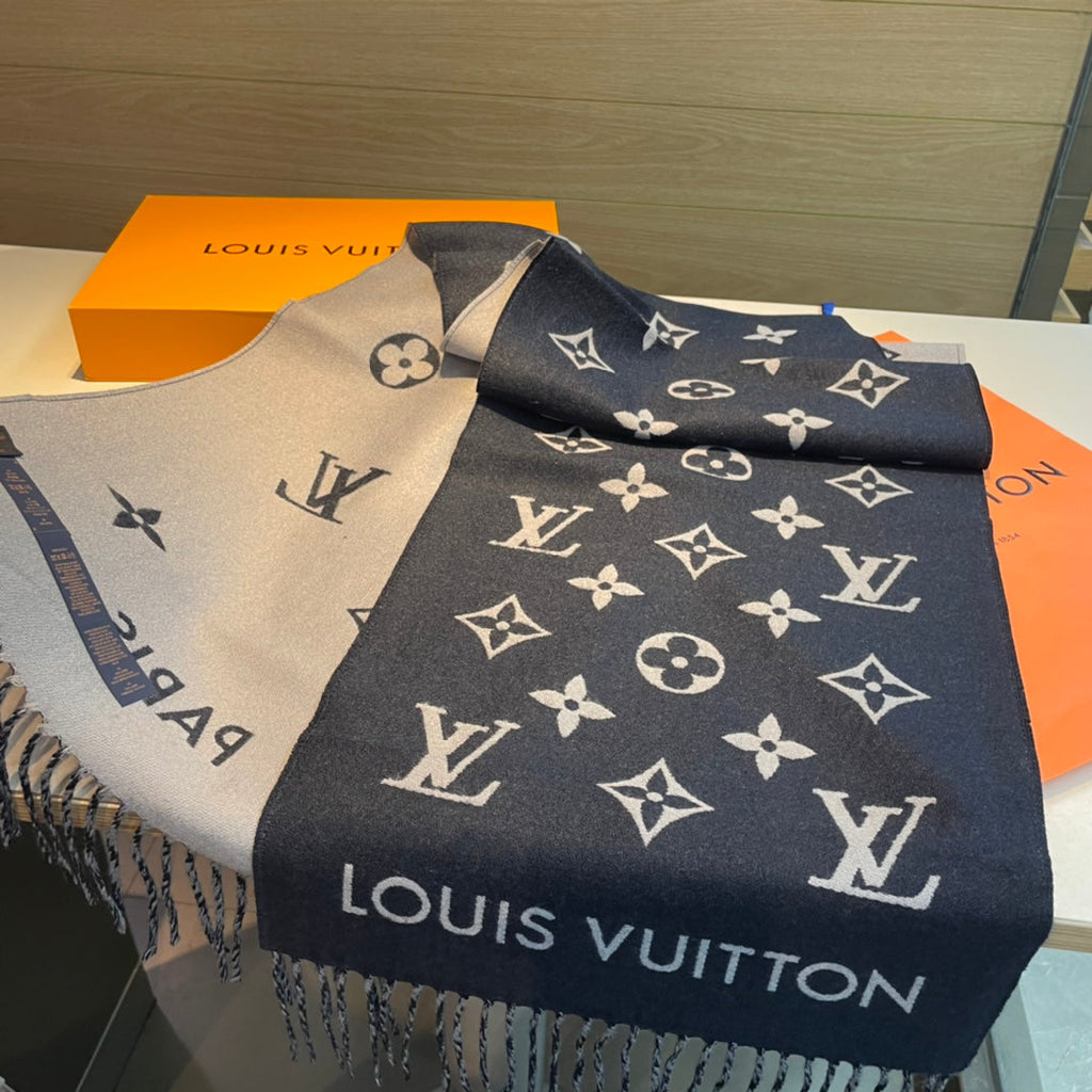 LOUIS VUITTON ALL ABOUT MONOGRAM SCARF 185 CM IN AEGEAN BLUE WOOL 394499