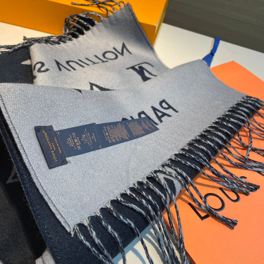LOUIS VUITTON ALL ABOUT MONOGRAM SCARF 185 CM IN AEGEAN BLUE WOOL 394499