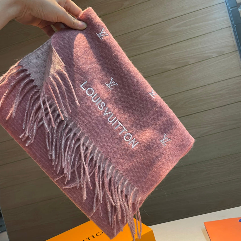 LOUIS VUITTON SCARF 190 CM IN SALMON PINK CASHMERE WITH WHITE LOGO 396328
