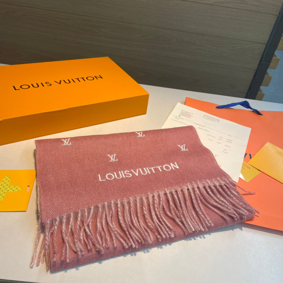 LOUIS VUITTON SCARF 190 CM IN SALMON PINK CASHMERE WITH WHITE LOGO 396328