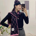 CHANEL SET HAT AND SCARF IN BLACK MIX BRIGHT PINK WOOL 422596