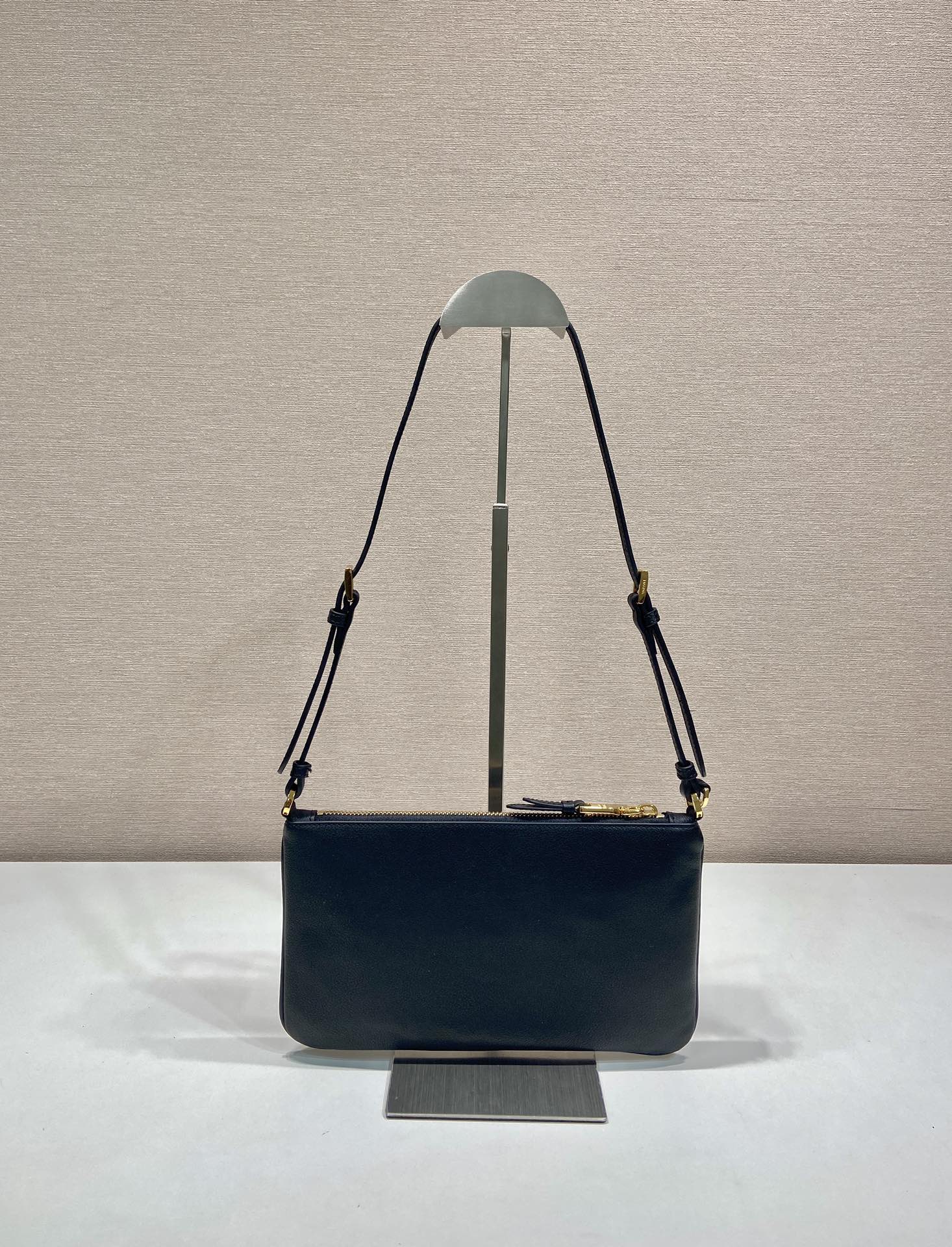 PRADA TRIANGLE LOGO SHOULDER BAG 24 IN BLACK SMOOTH CALFSKIN