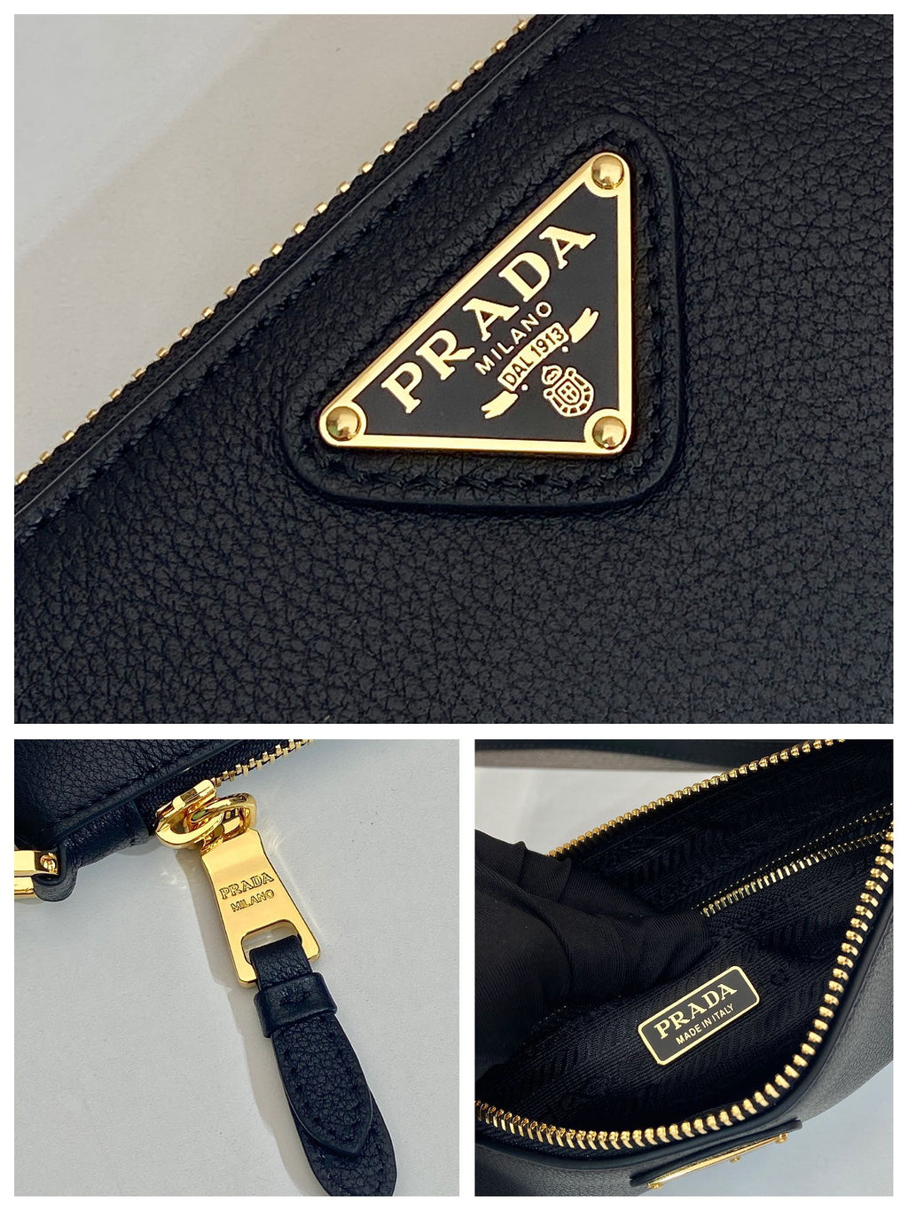 PRADA TRIANGLE LOGO SHOULDER BAG 24 IN BLACK SMOOTH CALFSKIN