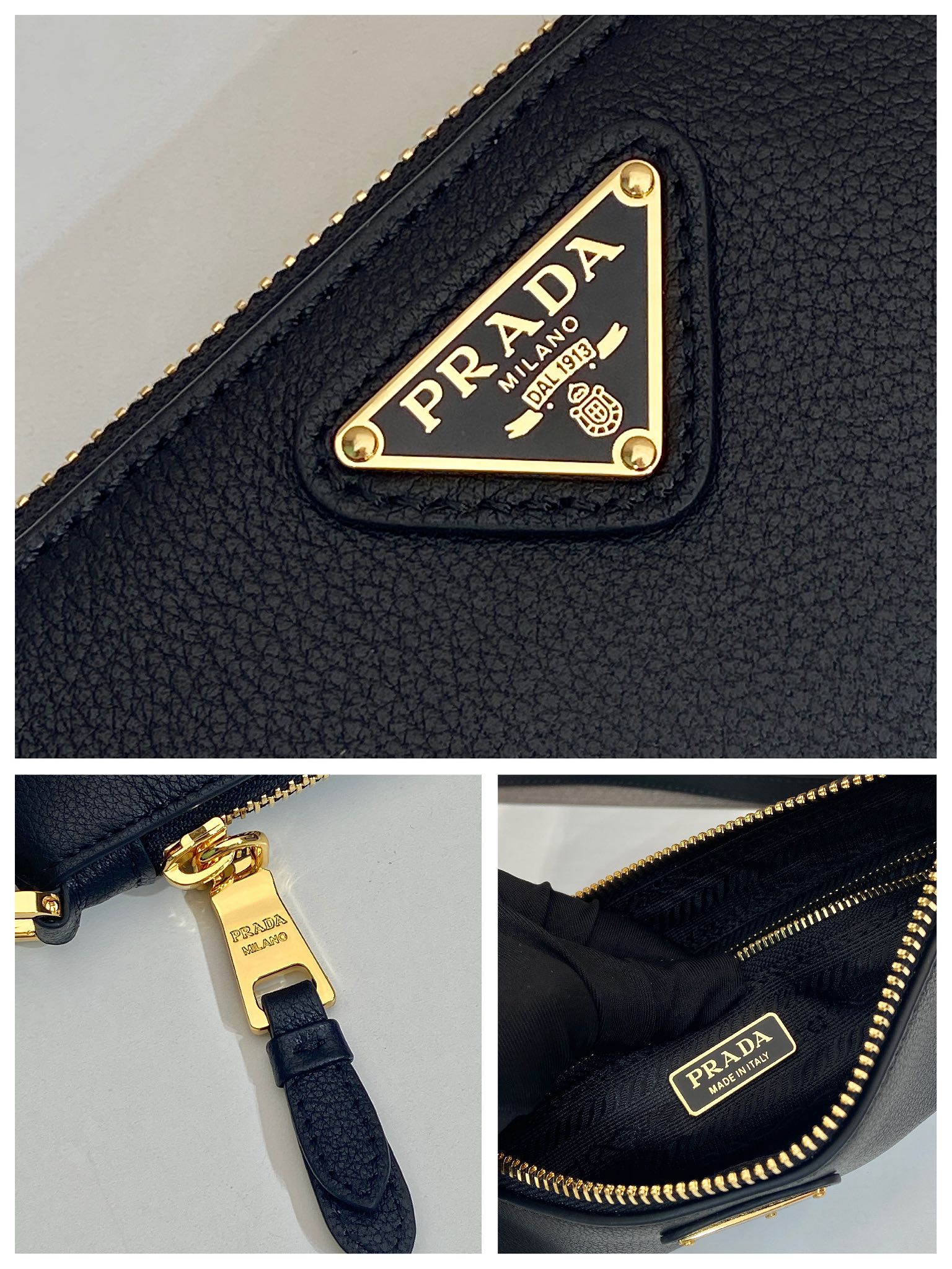 PRADA TRIANGLE LOGO SHOULDER BAG 24 IN BLACK SMOOTH CALFSKIN