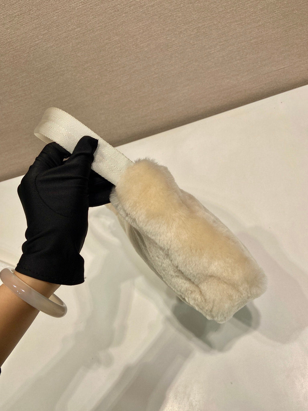 PRADA HOBO BAG 23 IN BEIGE RABBIT FUR
