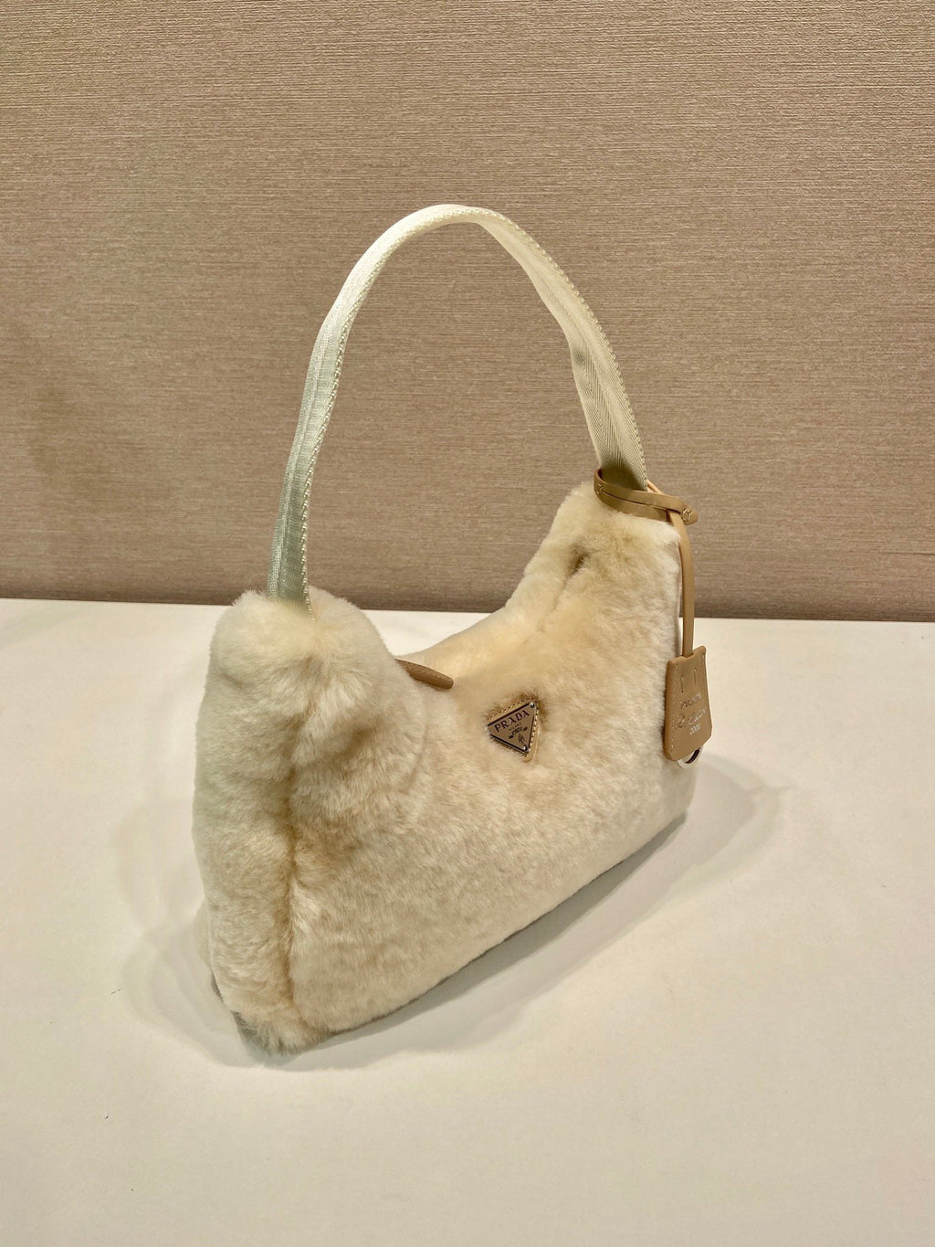 PRADA HOBO BAG 23 IN BEIGE RABBIT FUR
