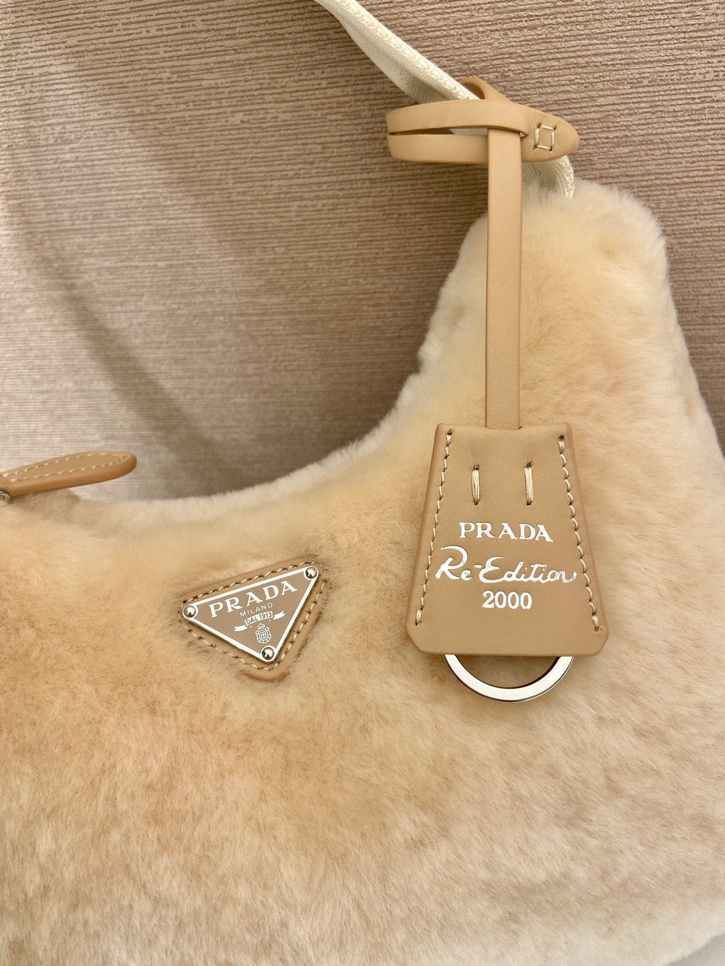 PRADA HOBO BAG 23 IN BEIGE RABBIT FUR