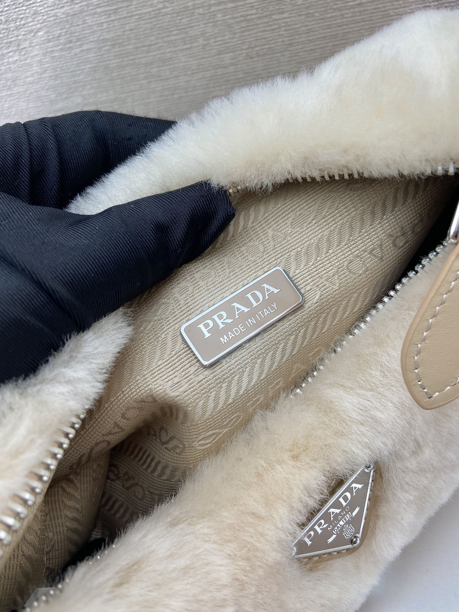 PRADA HOBO BAG 23 IN BEIGE RABBIT FUR