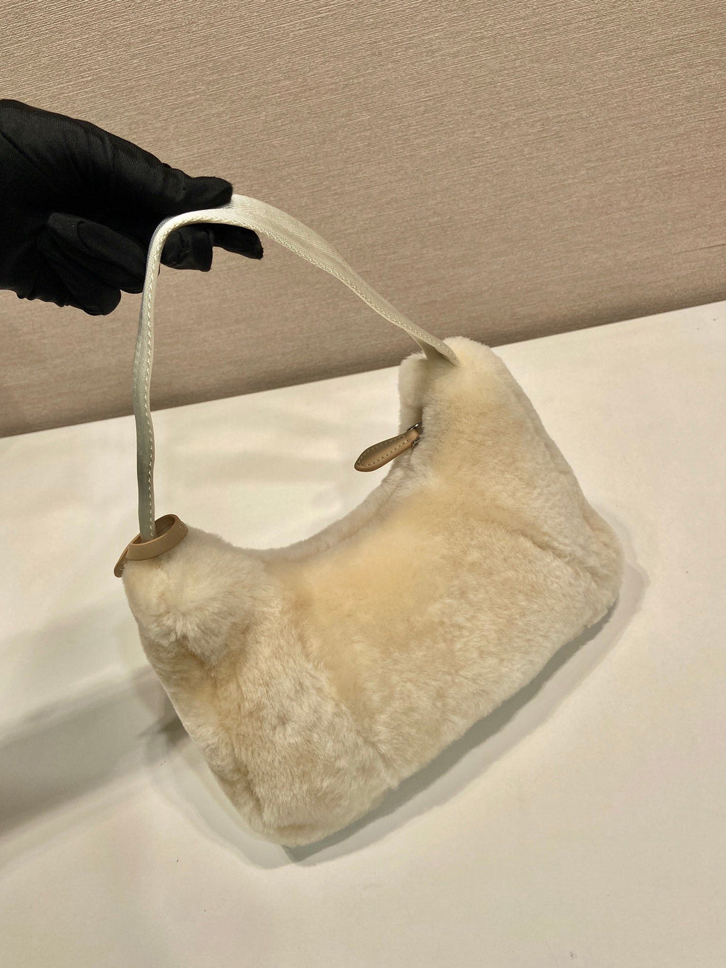 PRADA HOBO BAG 23 IN BEIGE RABBIT FUR