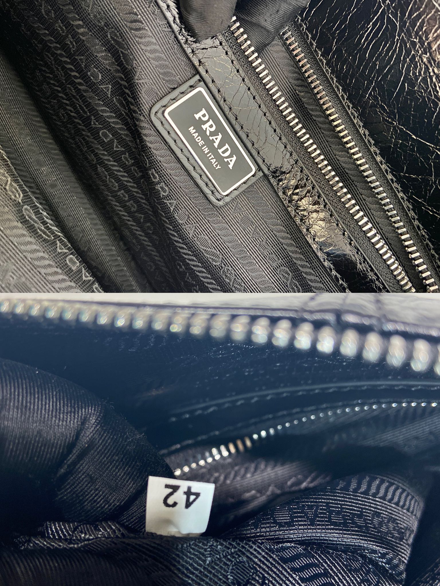 PRADA HOBO BAG 35 IN BLACK OIL WAX LAMBSKIN SILVER LOGO