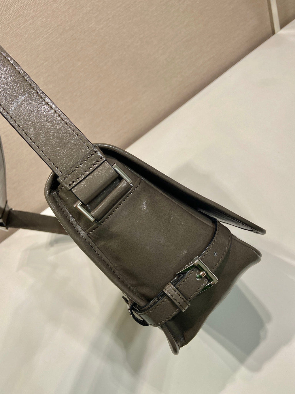 PRADA MESSENGER BAG 30 IN TROUT GRAY SOFT AND SHINY CALFSKIN
