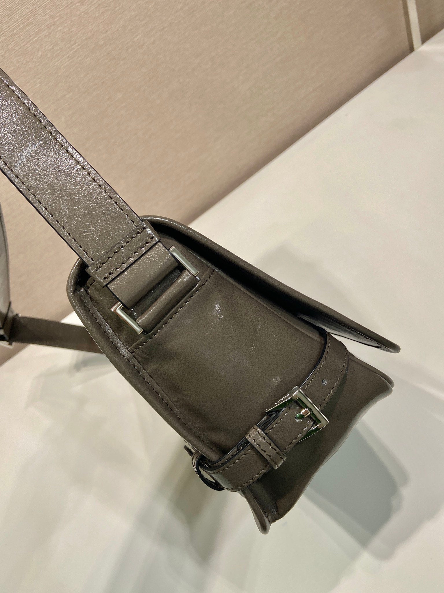 PRADA MESSENGER BAG 30 IN TROUT GRAY SOFT AND SHINY CALFSKIN