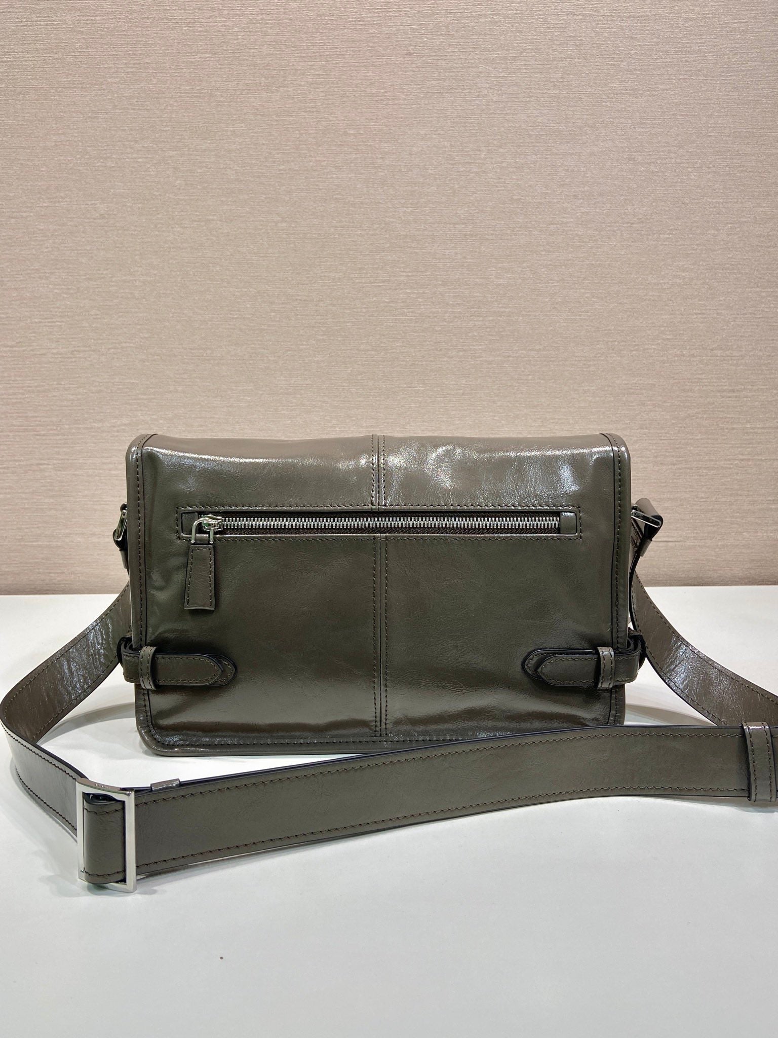 PRADA MESSENGER BAG 30 IN TROUT GRAY SOFT AND SHINY CALFSKIN