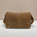 PRADA HOBO BAG 35 IN GINGERBREAD SUEDE SILVER LOGO