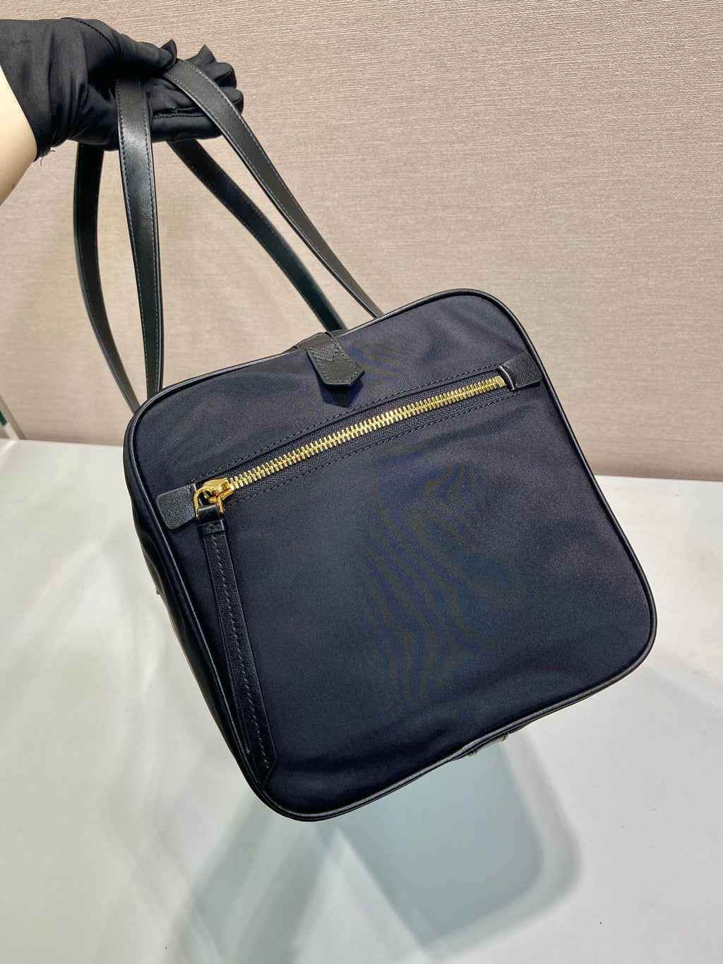 PRADA TRAVEL BAG 40 IN BLACK WATERPROOF FABRIC GOLD PADLOCK