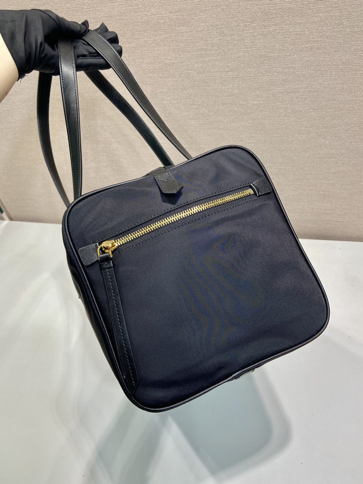 PRADA TRAVEL BAG 40 IN BLACK WATERPROOF FABRIC GOLD PADLOCK