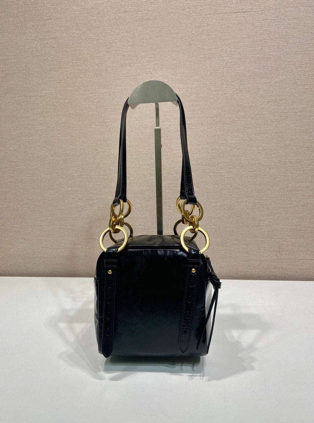 PRADA SMALL RECTANGULAR BAG 14 IN BLACK OIL WAX LAMBSKIN GOLD HARDWARE