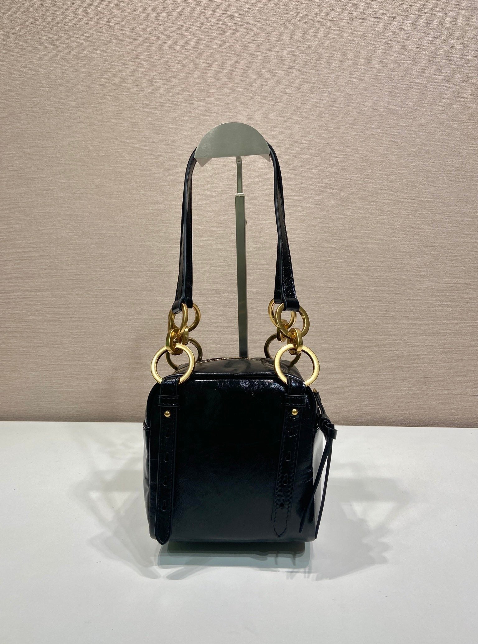PRADA SMALL RECTANGULAR BAG 14 IN BLACK OIL WAX LAMBSKIN GOLD HARDWARE