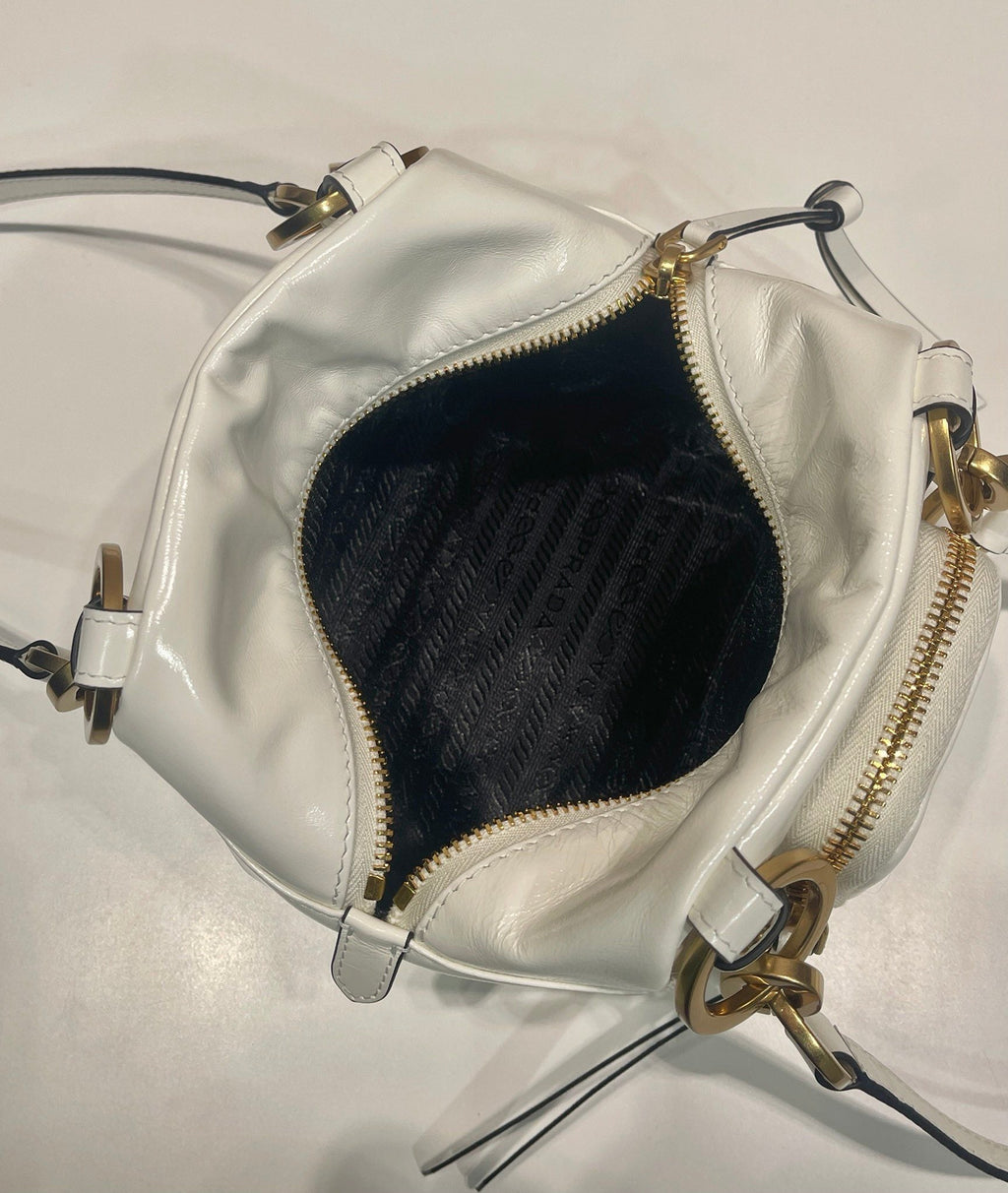 PRADA SMALL RECTANGULAR BAG 14 IN WHITE OIL WAX LAMBSKIN GOLD HARDWARE