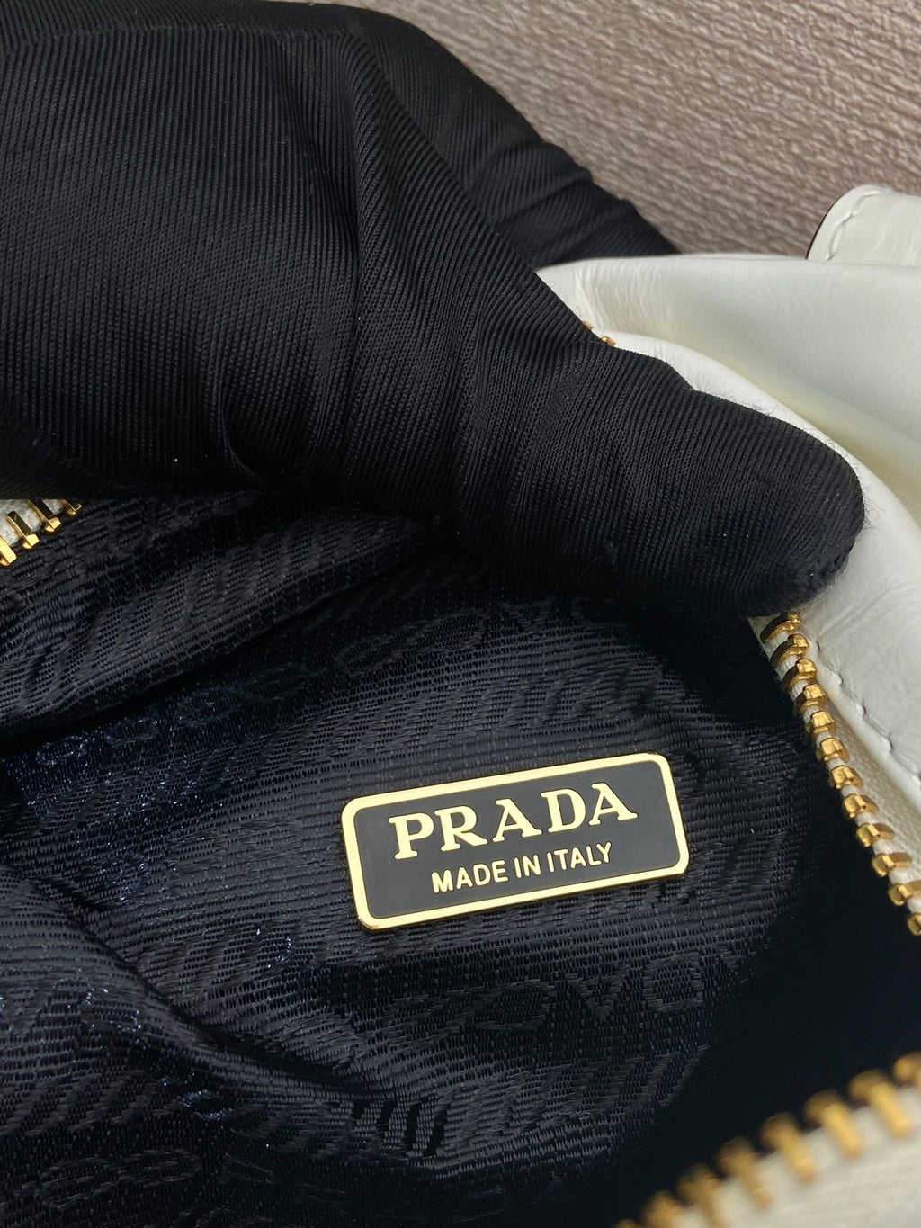 PRADA SMALL RECTANGULAR BAG 14 IN WHITE OIL WAX LAMBSKIN GOLD HARDWARE