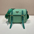 PRADA MESSENGER BAG 25 IN FOREST GREEN MIX CREAM TRIANGLE PATTERN EMBROIDERED FABRIC