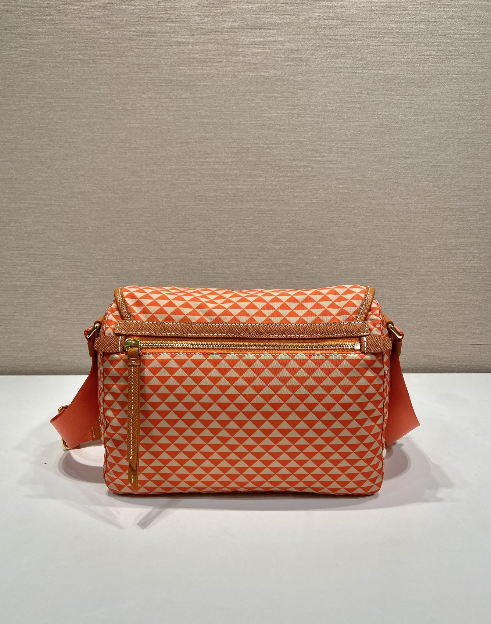 PRADA MESSENGER BAG 25 IN ORANGE MIX CREAM TRIANGLE PATTERN EMBROIDERED FABRIC