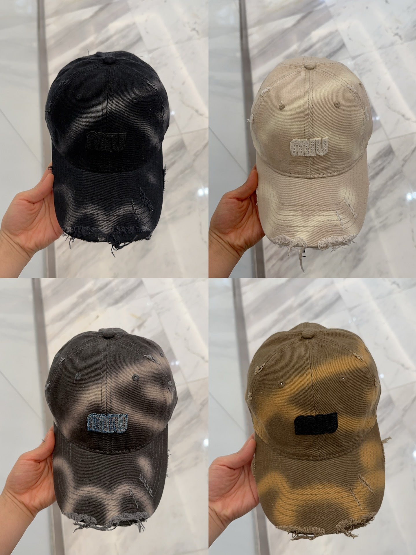 MM BASEBALL CAP IN LIGHT BEIGE DISTRESSED FABRIC STYLE 3