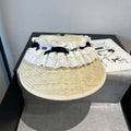 MM OPEN-TOP STRAW HAT IN LIGHT BEIGE MIX WHITE EYELET FABRIC