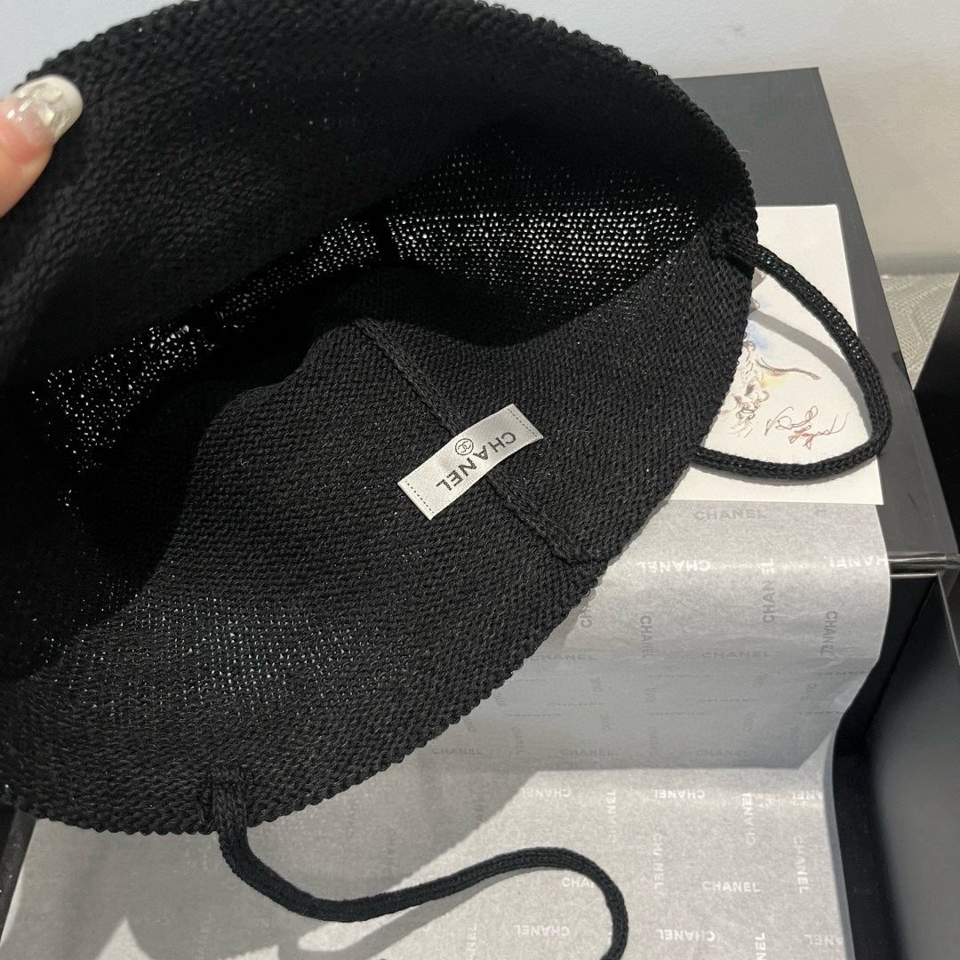 CHANEL WOVEN BUCKET HAT BLACK 673998