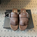 PRADA 25S SHUFFLE LEATHER THONG SANLS IN BROWN CALFSKIN