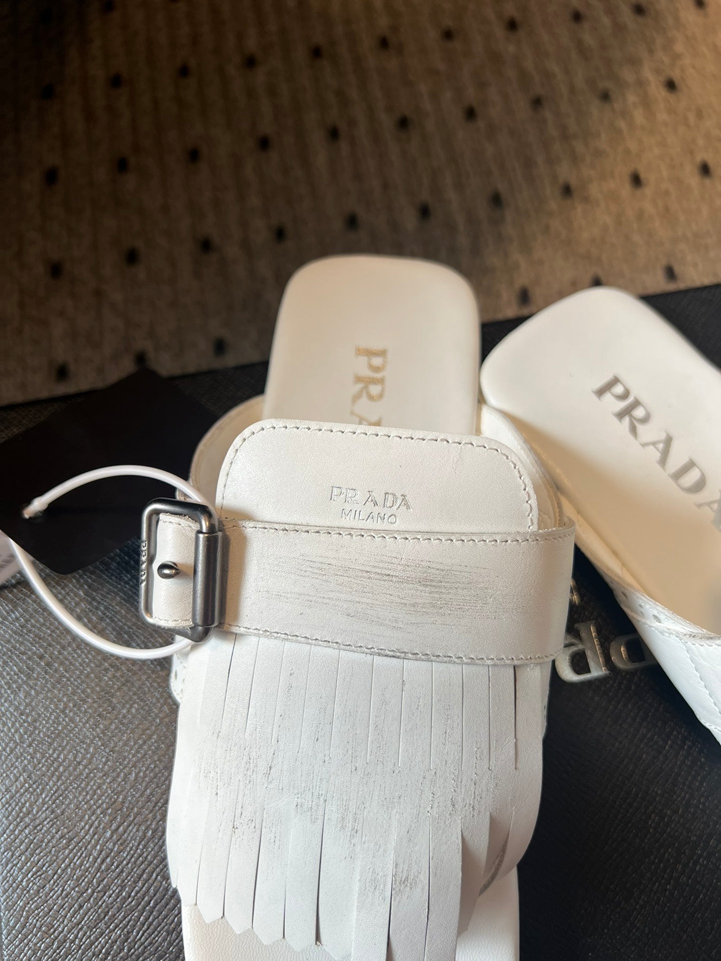 PRADA 25S SHUFFLE LEATHER THONG SANLS IN IVORY CALFSKIN
