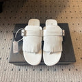 PRADA 25S SHUFFLE LEATHER THONG SANLS IN IVORY CALFSKIN