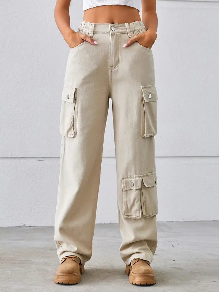 Washed Multi-Pocket Denim Pants