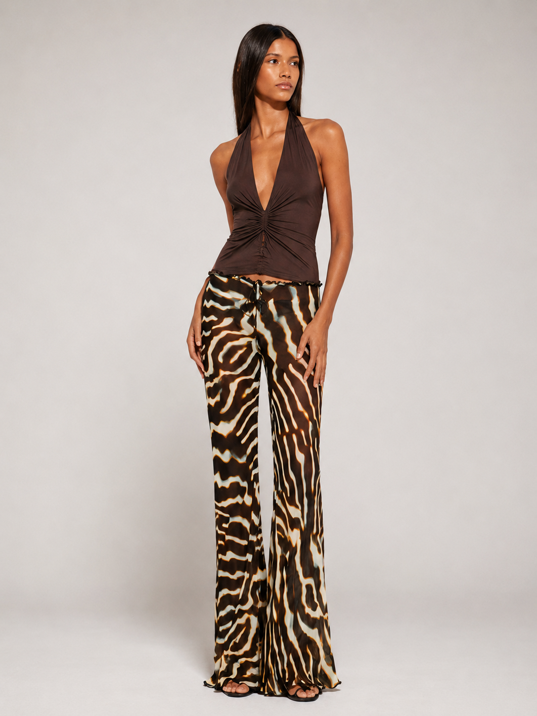 Abstract Zebra Flared Pants