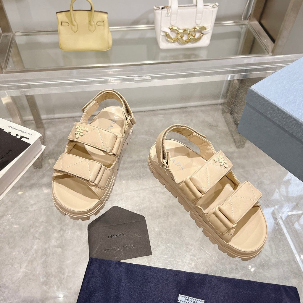 PRADA Padded Leather Slingback Sandals Lambskin Beige
