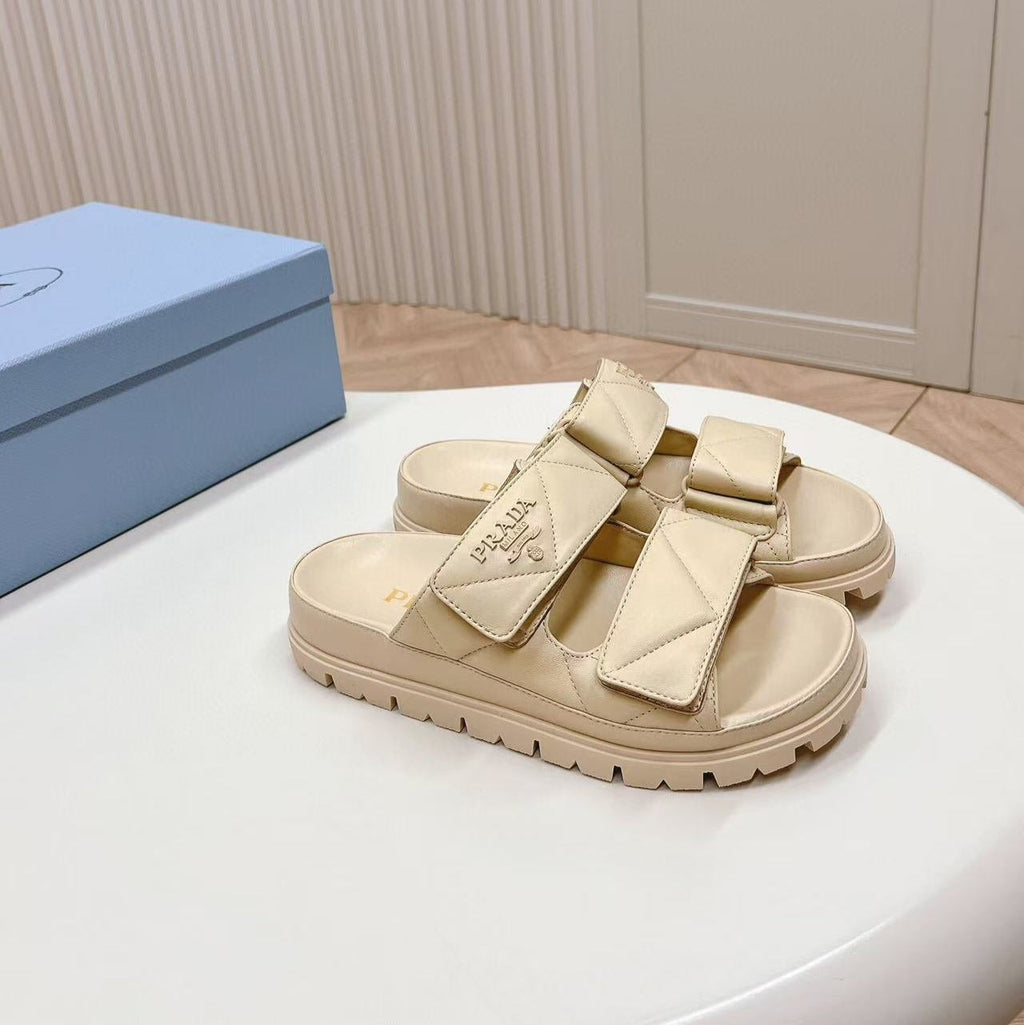 PRADA Padded Leather MULES Sandals Lambskin Beige
