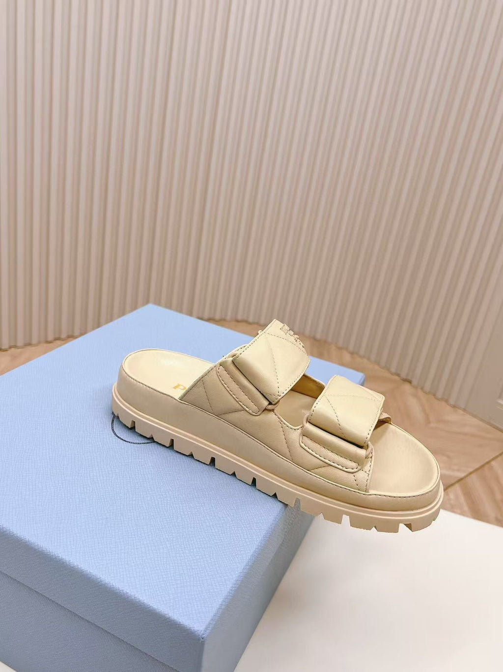 PRADA Padded Leather MULES Sandals Lambskin Beige