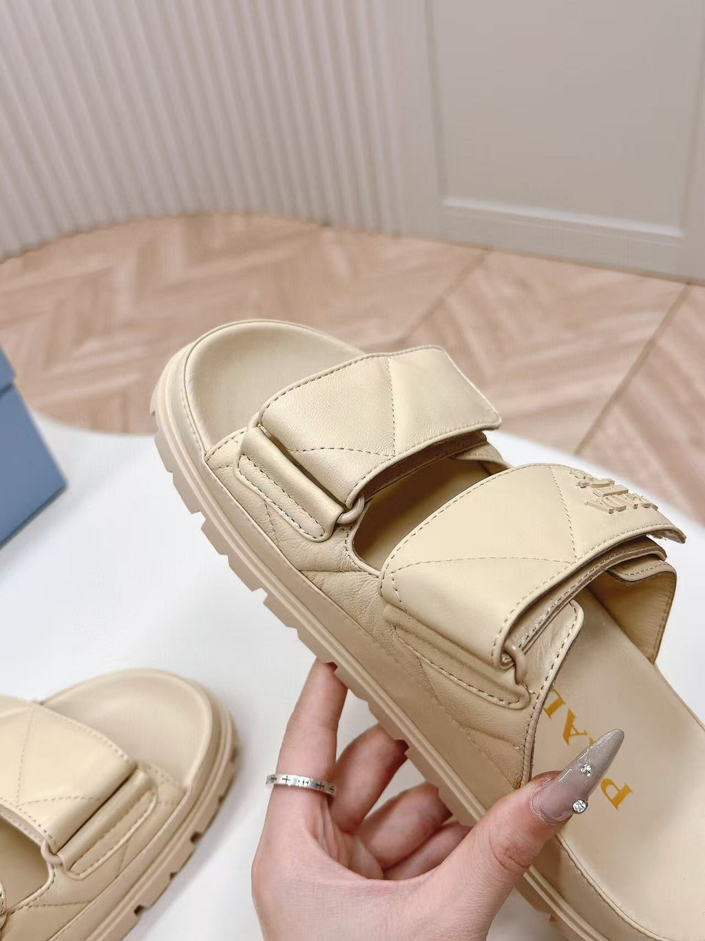 PRADA Padded Leather MULES Sandals Lambskin Beige